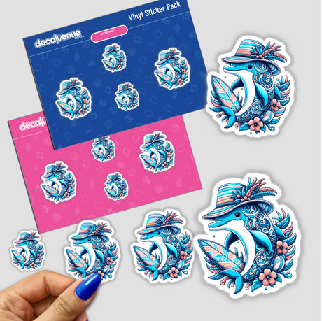 Dolphin in Summer Beach Hat with Surfboard