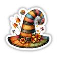 Halloween Hat with Candy featuring candy corn and candy canes, available as stickers or digital artwork, showcasing a playful, cartoon-inspired design from Decal Venue's unique collection.