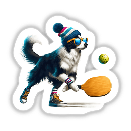 Hipster Border Collie Dog Playing Pickleball