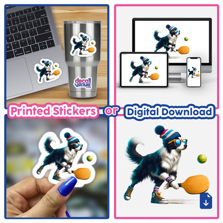 Hipster Border Collie Dog Playing Pickleball