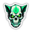 A Hybrid Human Dog Skull cartoon featuring green eyes, available as unique vinyl stickers or digital artwork, showcasing Decal Venue's distinctive illustration style.