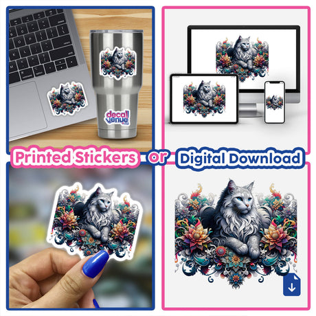 Cat Floral Gothic Tattoo Design PA27