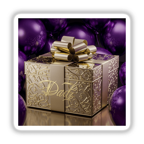 Dad Gold Gift Box Purple Balloons