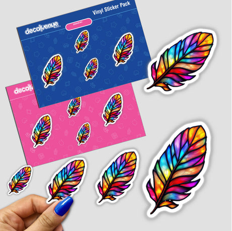 Feather Stained Glass Style sticker featuring intricate feather designs, perfect for art enthusiasts. Available as a sticker or digital artwork, showcasing unique graphic design from Decal Venue.