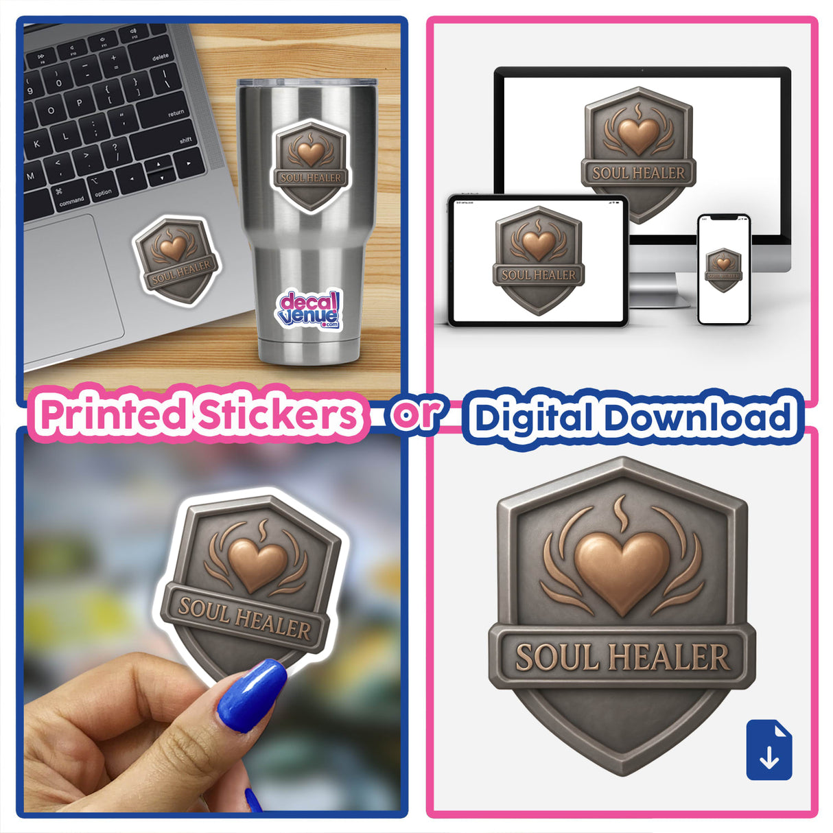Soul Healer – RPG-Style Skill Badge (Silver & Bronze Aura Crest) displayed as a detailed sticker or digital artwork, featuring intricate RPG-inspired emblem design. Ideal for fans of unique vinyl decals.