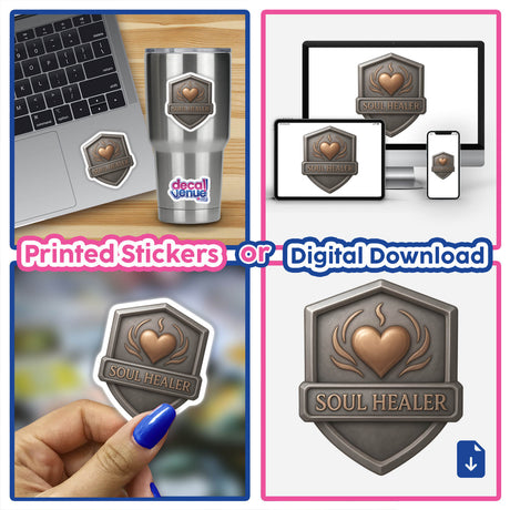Soul Healer – RPG-Style Skill Badge (Silver & Bronze Aura Crest) displayed as a detailed sticker or digital artwork, featuring intricate RPG-inspired emblem design. Ideal for fans of unique vinyl decals.