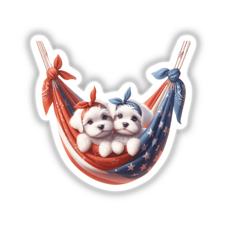 Maltese Dogs in American Flag Bandana Hammock