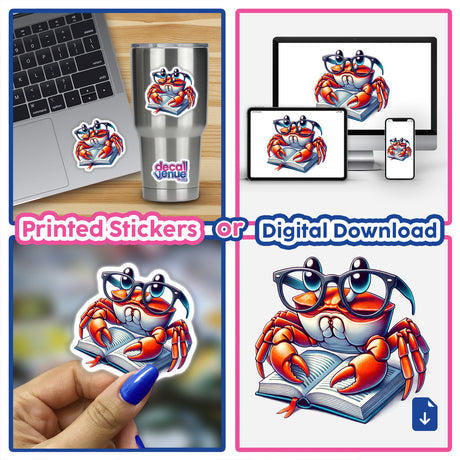 Crab With Reading Glasses Open Book