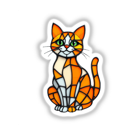 Cat Stained Glass Style artwork featuring a stained glass depiction of a cat with green eyes, available as stickers or digital artwork, reflecting Decal Venue's unique design approach.