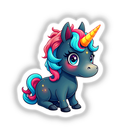 Cute And Magical Pony Unicorn illustrated as a whimsical cartoon, available as stickers or digital artwork from Decal Venue, showcasing unique and enchanting animal figures in a playful, clipart style.