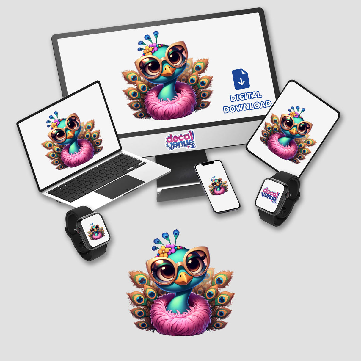 Cute Peacock Wearing Feather Boa and Glasses