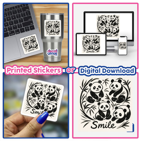 Smile Doodle Art Sumi-e Sticker or Clipart featuring a motivational panda design, available for commercial use. Ideal for those seeking unique vinyl stickers or digital artwork from Decal Venue.