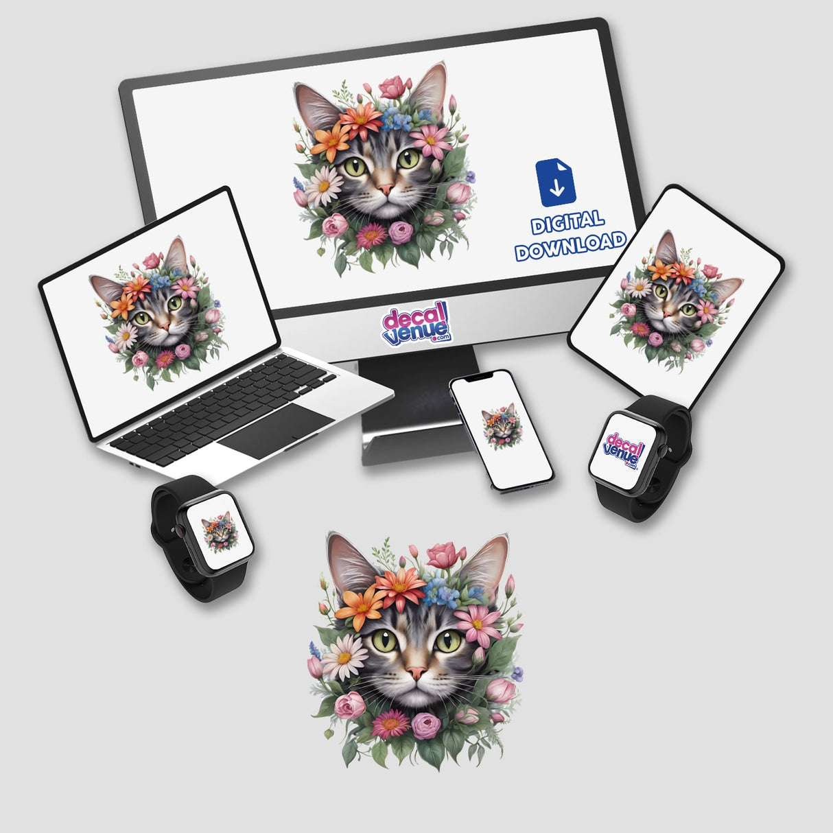 Cat Portrait Floral Accents PA58