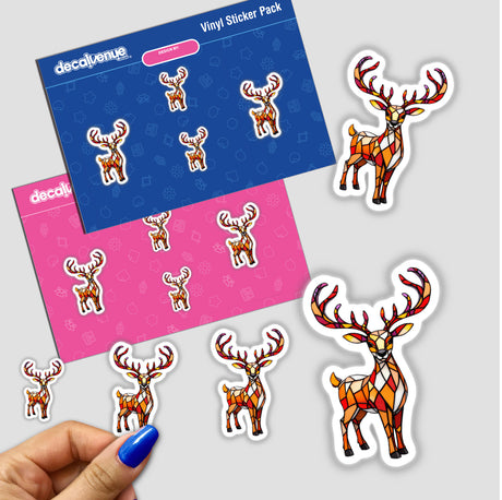 Reindeer Stained Glass Art featuring deer with antlers in sticker form, showcasing intricate design elements. Available as stickers or digital artwork, perfect for unique decorative applications.