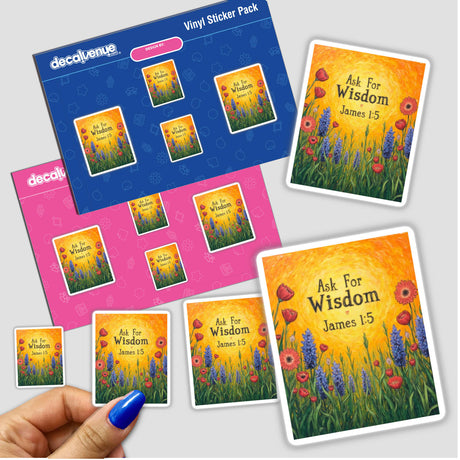 Fauvist Spring Anemone “Ask For Wisdom” James 1:5 Sticker or Clipart, featuring floral designs and text, ideal for unique vinyl sticker or digital art enthusiasts.