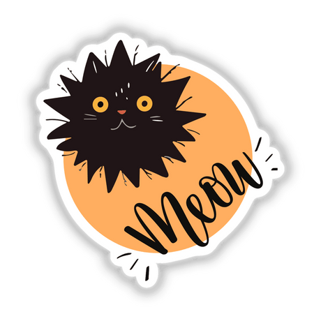 Crazy cat Meow illustration featuring a black cat with striking yellow eyes, available as unique stickers or digital artwork from Decal Venue, highlighting creativity and graphic design.