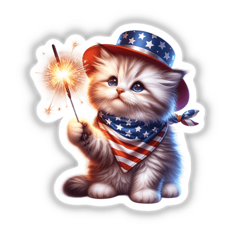 Fluffy Kitten Holding Sparkler 4th of July