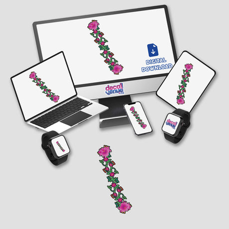 Computer monitor and laptop display pink_flowers design, available as stickers or digital artwork, showcasing floral aesthetics in Decal Venue's unique collection.