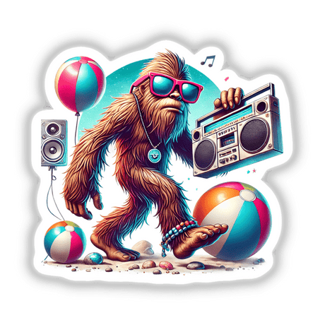 Playful Sasquatch with Boombox and Beach Decor
