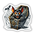 Peering Halloween Bat in Spooky Casket with Spider Webs