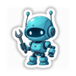 Chibi Robot Helper Sticker featuring a cute cartoon robot mechanic holding a wrench, ideal for digital art or decals, reflecting Decal Venue's unique sticker and digital art offerings.