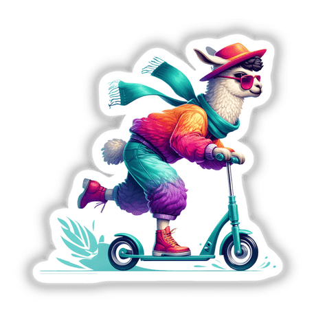 Hipster Llama Riding a Scooter