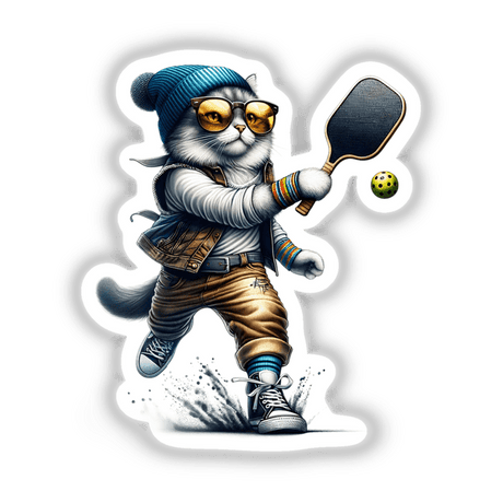 Fashionable Cat Playing Pickleball