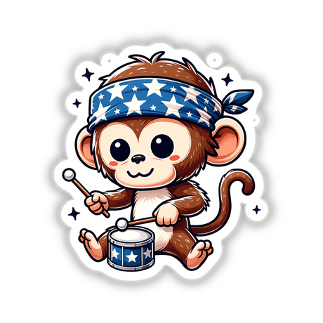 Monkey Wearing Bandana Playing Drum