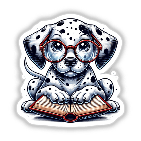 Dalmatian Dog With Reading Glasses Open Book