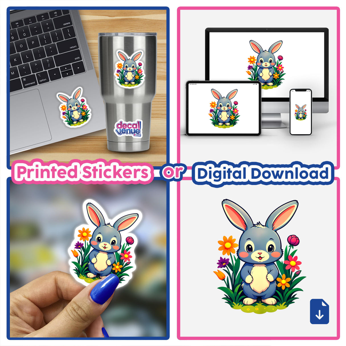 A Cute Rabbit With Blooming Spring Flowers