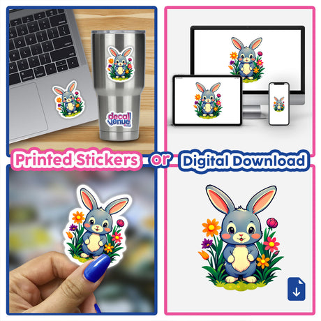 A Cute Rabbit With Blooming Spring Flowers