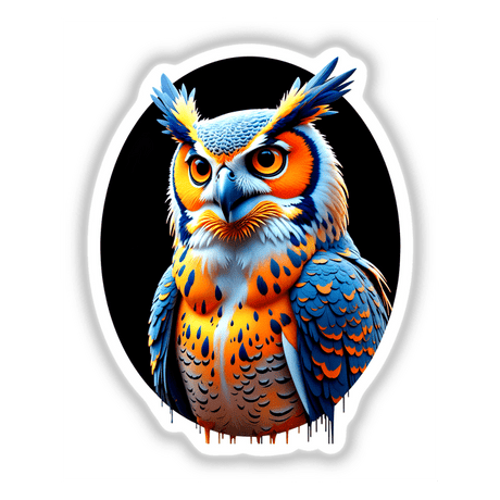 A Cool Hybrid Hawk Owl artwork, depicting a stylized owl with intricate feather details, available as stickers or digital art from Decal Venue.