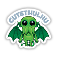 Cutethulhu cartoon sticker or digital artwork featuring a whimsical green alien with a distinctive cartoon style, perfect for fans of unique vinyl decals and creative digital art from Decal Venue.