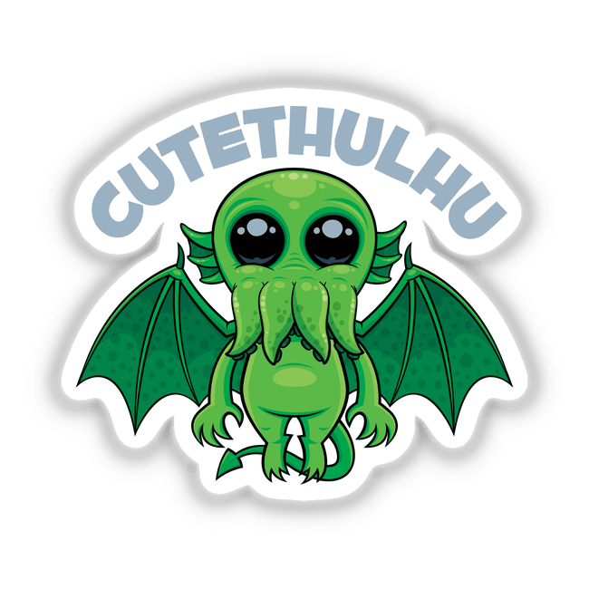 Cutethulhu cartoon sticker or digital artwork featuring a whimsical green alien with a distinctive cartoon style, perfect for fans of unique vinyl decals and creative digital art from Decal Venue.