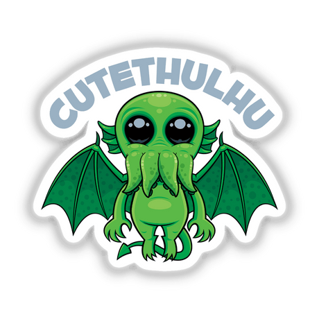 Cutethulhu cartoon sticker or digital artwork featuring a whimsical green alien with a distinctive cartoon style, perfect for fans of unique vinyl decals and creative digital art from Decal Venue.
