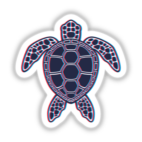 Red And Blue Anaglyph 3D Glitch Effect Sea Turtle design, featuring a patterned turtle with blue and red elements, available as stickers or digital artwork from Decal Venue.