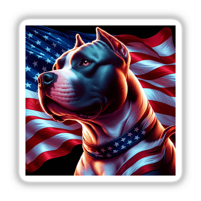 Majestic American Flag Pitbull, Digital Artwork with Patriotic Canine Portrait