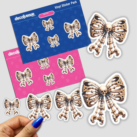 Skeleton Bones Coquette Bow sticker pack featuring skulls, bones, and bows. Perfect for adding a gothic touch to your collection from DecalVenue.