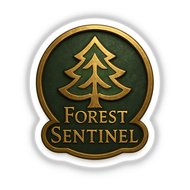 Forest Sentinel – RPG-Style Skill Badge featuring a gold nature emblem, available as stickers or digital artwork, showcases intricate details symbolizing nature's guardianship, reflecting Decal Venue's unique art focus.