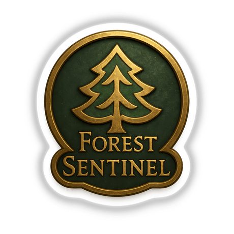 Forest Sentinel – RPG-Style Skill Badge featuring a gold nature emblem, available as stickers or digital artwork, showcases intricate details symbolizing nature's guardianship, reflecting Decal Venue's unique art focus.