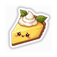 Kawaii Lemon Pie Slice Sticker featuring a cartoon slice of pie adorned with a whimsical cream topping and a green leaf, reflecting Decal Venue's unique dessert-themed sticker collection.