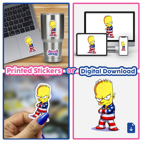 A collage of A Funny Guy With An American Flag Outfit cartoon character featured on stickers and digital artwork, showcasing various poses and expressions.