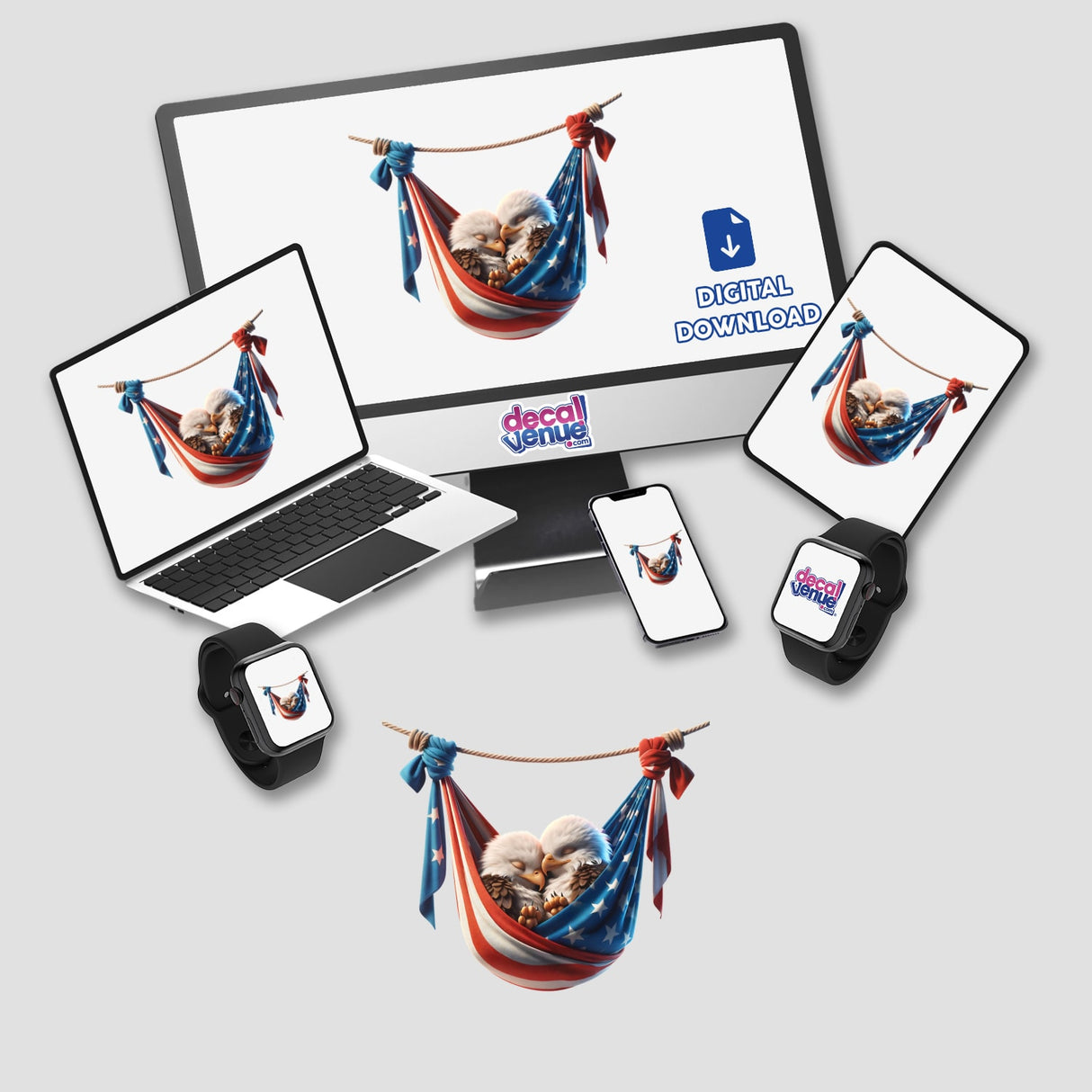 Cute Bald Eagles in USA Flag Bandana Hammock