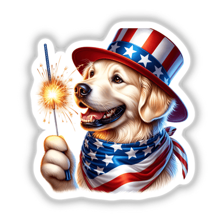 Golden Retriever Dog Holding Sparkler 4th of July