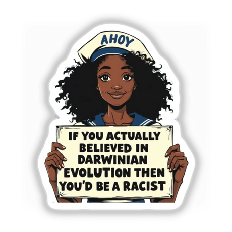 Evolution Debate Sticker or Clipart with Commercial Rights - Satirical Sailor Design, featuring a whimsical sailor illustration, available as both stickers and digital artwork from Decal Venue.