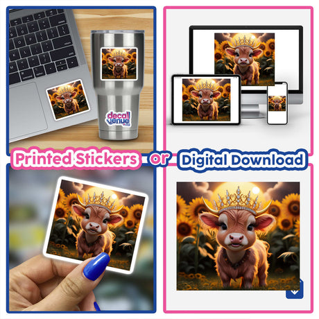 Baby Highland Cow Crown Sunflowers