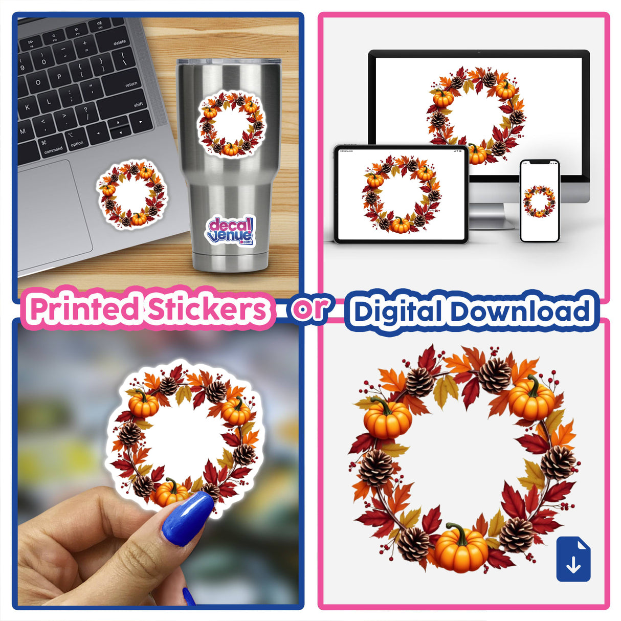 Fall Aesthetic Wreath Clipart | Thanksgiving Clip Art | Commercial Use