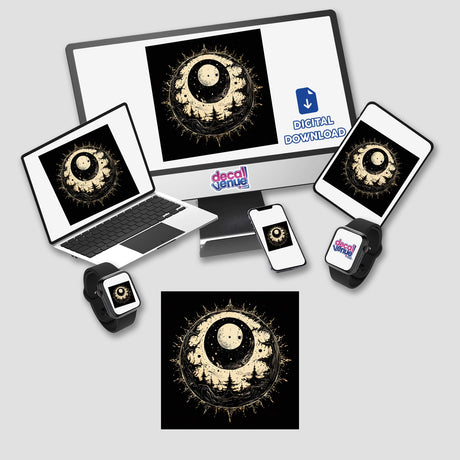 Moon Magic artwork, offered as stickers or digital art, captures mystical themes, aligning with Decal Venue's unique collection of vinyl stickers and digital art pieces.
