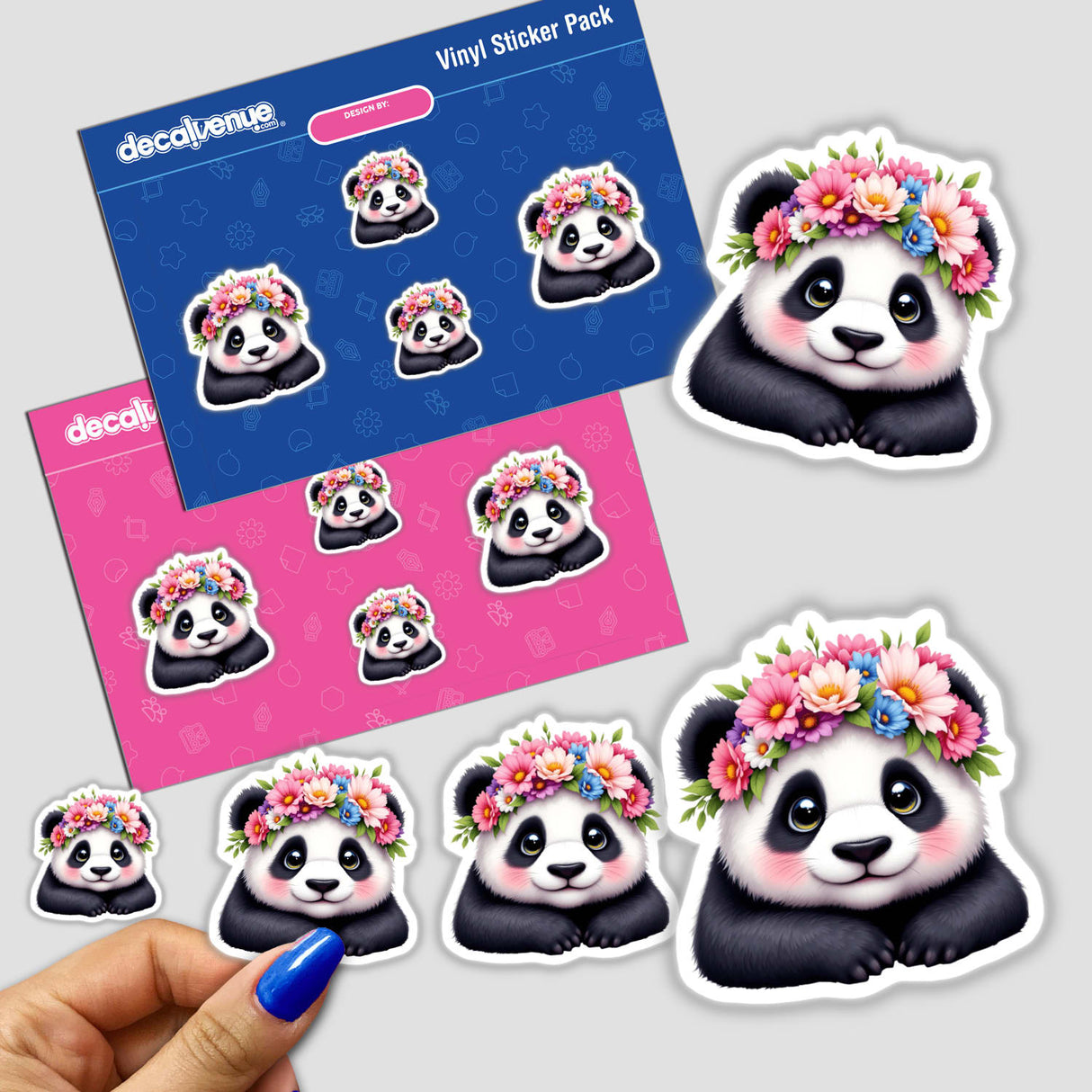 Sweet Panda Wearing a Flower Crown sticker pack featuring adorable pandas adorned with flower crowns, perfect for personalizing belongings and adding charm to any collection.