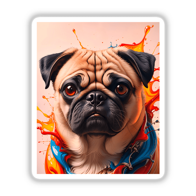 Cute Pug - Animal Portrait featuring a close-up of a pug's face, highlighting its expressive eyes and nose. Available as stickers or digital artwork from Decal Venue.